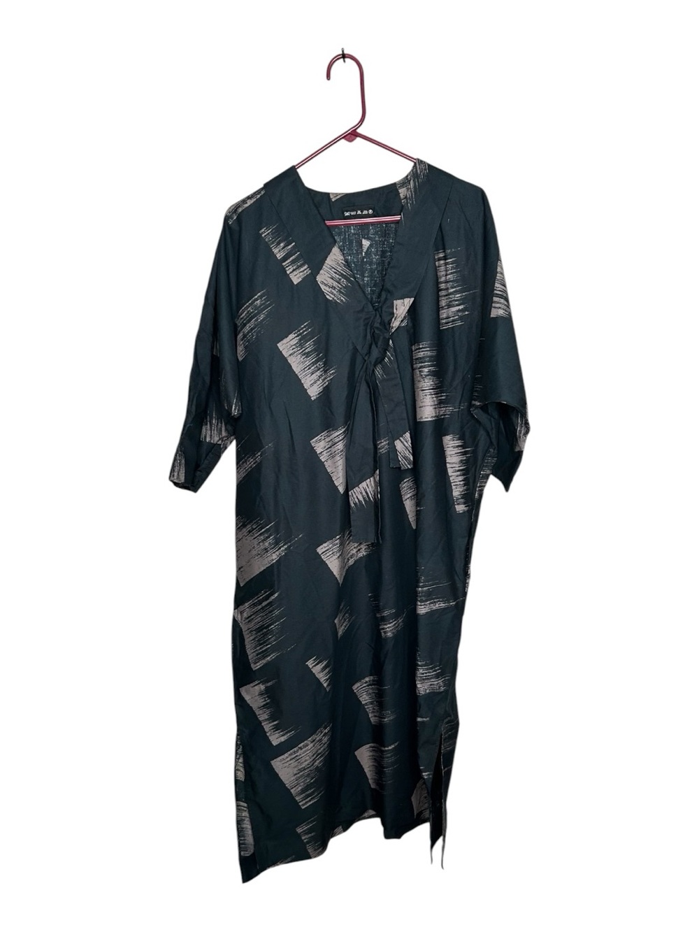 Marimekko Black Midi Dress with Silver Brushstroke Print